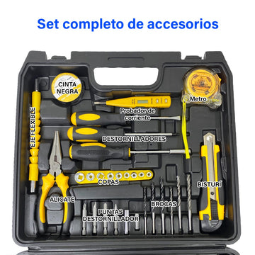 Taladro Inalámbrico 3/8 Pulgada Percutor Recargable Con Estuche Herramientas T001
