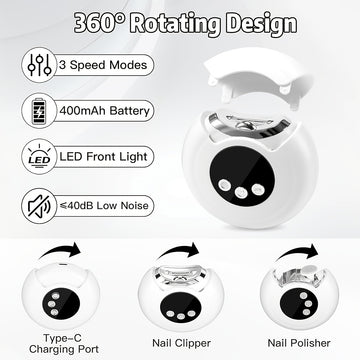 Nueva versión mejorada de taladro eléctrico para uñas, pulidor eléctrico, afilador de uñas automático con luz LED, ajuste de 3 velocidades, diseño de almacenamiento de residuos, lima de uñas segura recargable, adecuada para el hogar y el salón, herramien