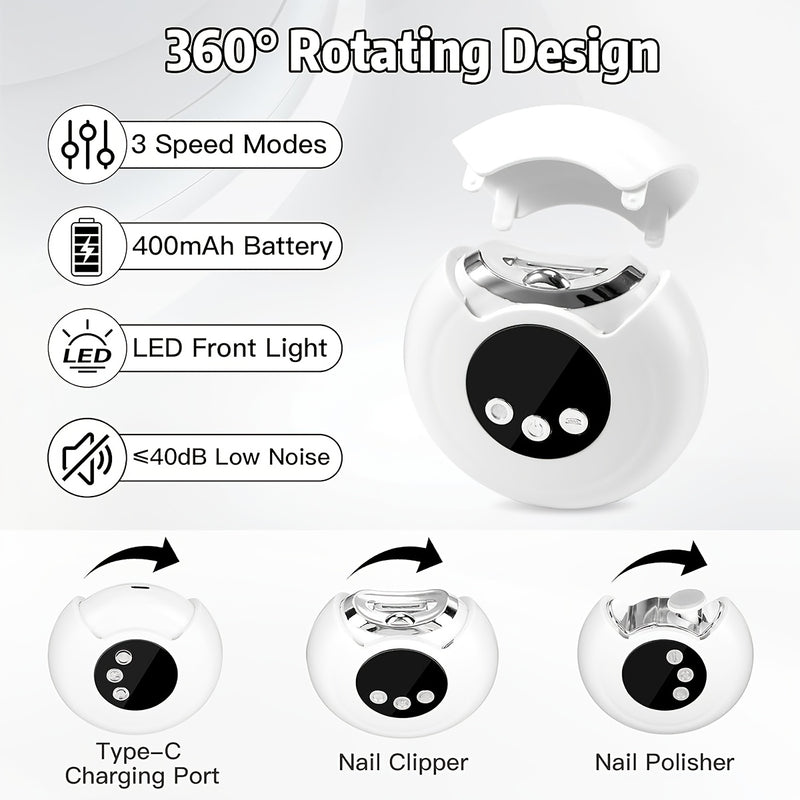 Nueva versión mejorada de taladro eléctrico para uñas, pulidor eléctrico, afilador de uñas automático con luz LED, ajuste de 3 velocidades, diseño de almacenamiento de residuos, lima de uñas segura recargable, adecuada para el hogar y el salón, herramien