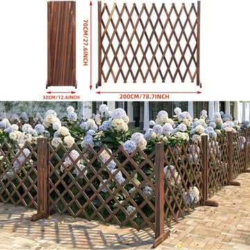 Cerca de Madera Expandable de 200cm, Resistente al Clima, con Diseño de Látice para Plantas Climbadoras, Protección de Jardín y Perros, Cerca Decorative, Enclosura Protective para Perros, Acabado Natural de Madera