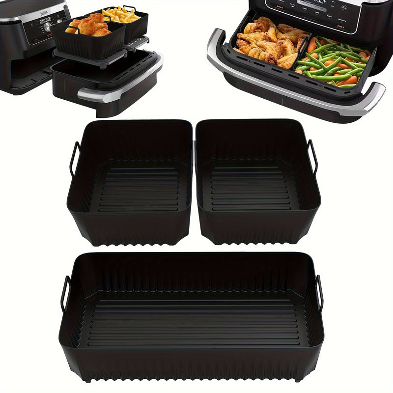 3 piezas de bandejas de horno de silicona de gran capacidad, reutilizables, compatibles con Ninja AF500, accesorios para freír en la cocina y restaurantes, material antiadherente.