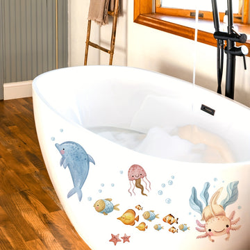 1 Pegatina De Decoración De Hierba De Agua De Animales De Fondo Marino, Pegatinas Decorativas De Animales Submarinos Coloridos Para Bañera, Apliques De Bañera De Plástico