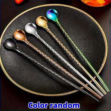 5 piezas de cucharas de té helado y cóctel de acero inoxidable de doble función - Colores de gradiente elegantes, utensilios de cocina y comedor duraderos para el hogar, la oficina y el restaurante, perfectos para reuniones familiares, esenciales para la