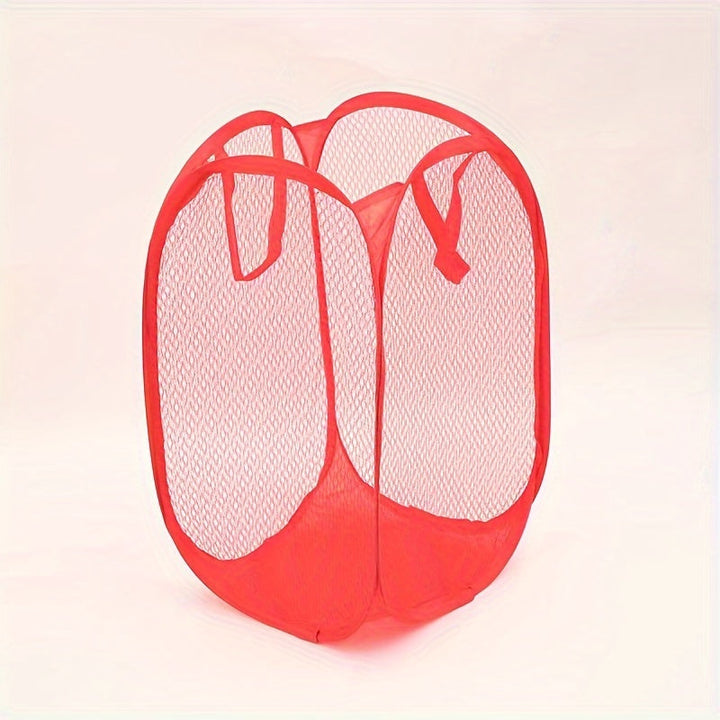 Canasta plegable para ropa sucia, 1 unidad, resistente, malla de nylon transpirable, estilo clásico, con asas, solución de almacenamiento versátil, para lavandería