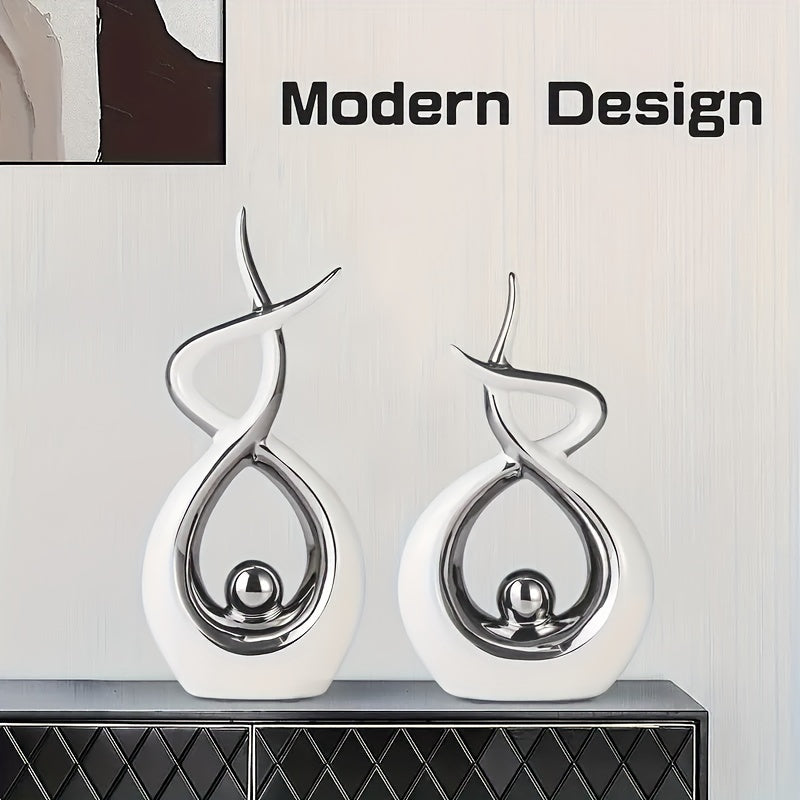 Juego de 2 esculturas modernas de arte abstracto con diseño geométrico de llamas, figuras de resina para decoración de hogar, oficina, comedor, sala de estar o mesa de centro