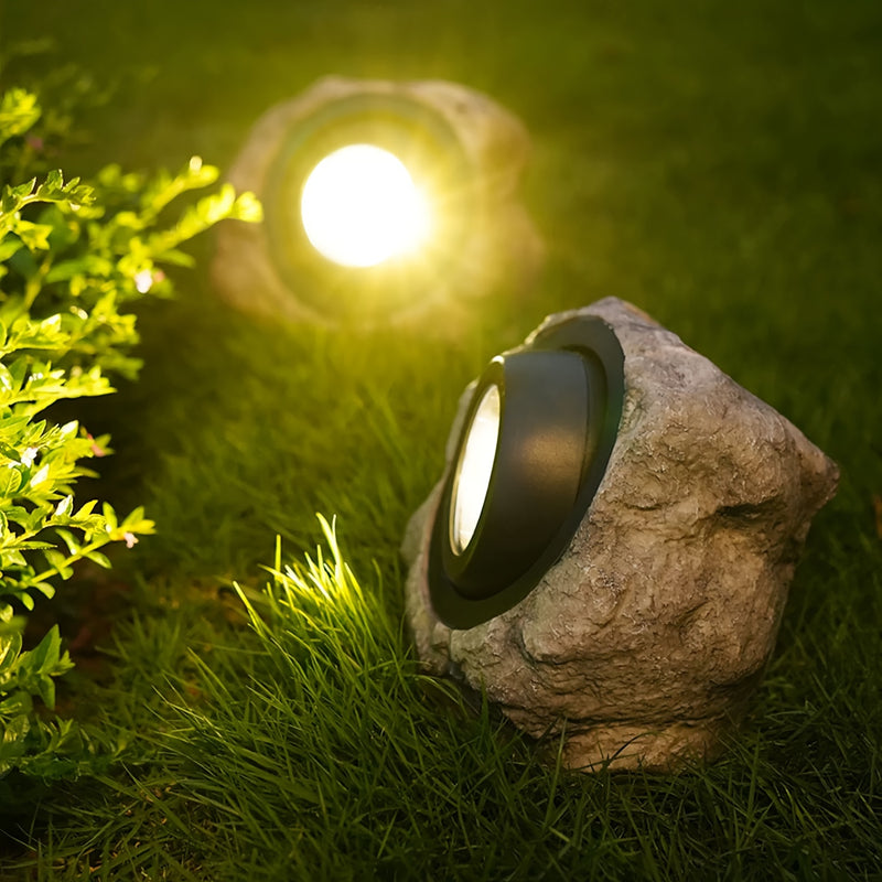 Focos solares para jardín al aire libre, luz de camino de plástico con aspecto de metal sin terminar, bajo voltaje, montaje semi empotrado, batería de níquel de 600 mAh, luz solar de roca para paisajismo, camino, patio, césped, decoración navideña/de Hal