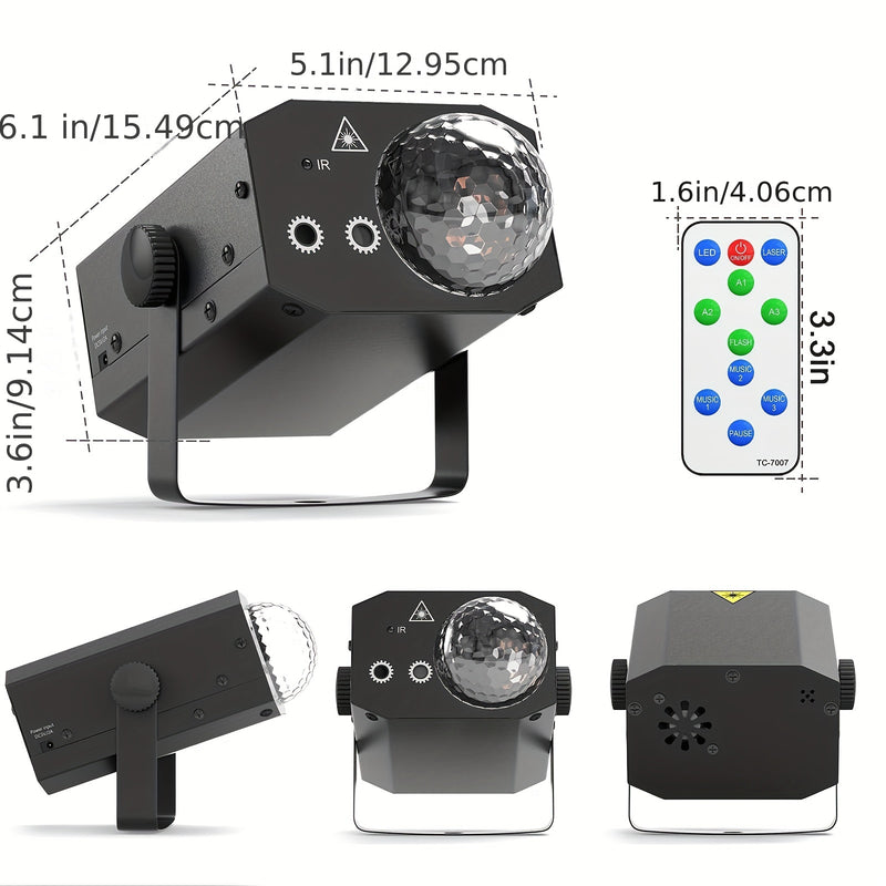 Luz de escenario de fiesta de bolas mágicas de láser 3 en 1 de MSLITELY con alimentación USB, luces LED y rayos de colores - Cuerpo de metal duradero, control remoto, 36V seguro para el hogar, clubes, bodas, eventos, iluminación de eventos, iluminación v