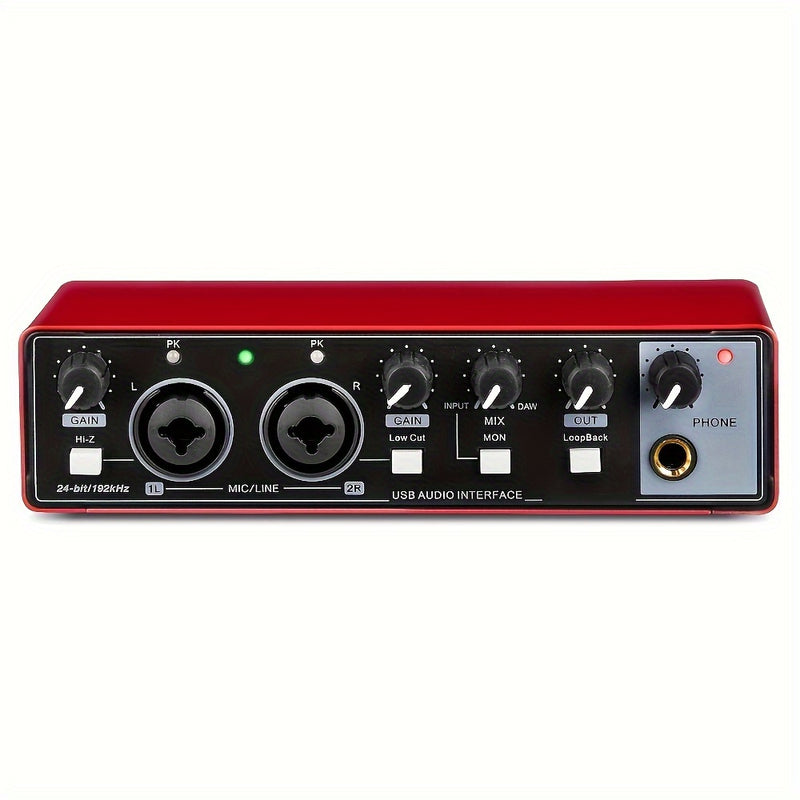 Interfaz de Audio Depusheng con Phantom Power, Grabación Hi-Res 24Bit/192kHz, Plug & Play Sin Ruido, Equipo de Estudio USB para Podcasting, Streaming y Producción Musical - Compatible con PC/Mac (Rojo), Preamps de Alta Calidad, Diseño Profesional