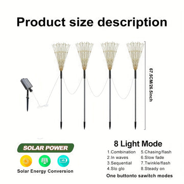 4 Luces de Jardín LED con Fuegos Artificiales Solares - 8 Modos de Cuento de Hadas, Luces Multicolor para Exteriores, Ideales para Ramadán, Navidad, Halloween, Cafeterías y Centros Comerciales, Calidad Alta IP44, Iluminación Solar Colgante