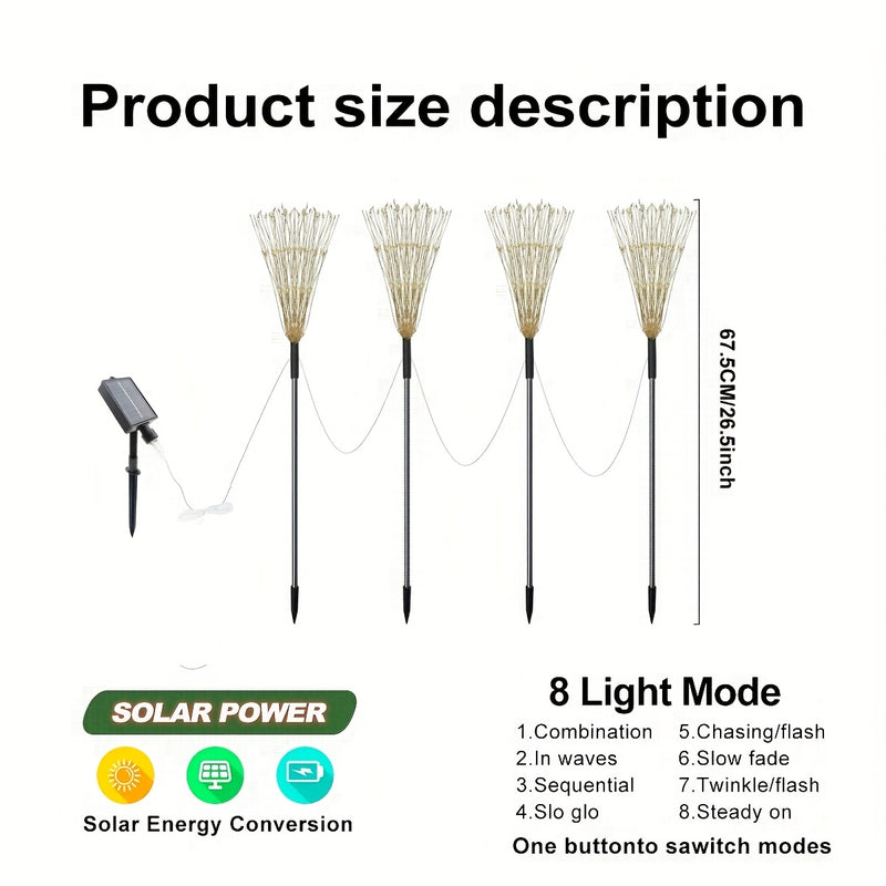 4 Luces de Jardín LED con Fuegos Artificiales Solares - 8 Modos de Cuento de Hadas, Luces Multicolor para Exteriores, Ideales para Ramadán, Navidad, Halloween, Cafeterías y Centros Comerciales, Calidad Alta IP44, Iluminación Solar Colgante
