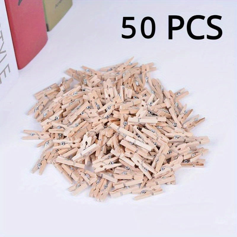 50/100pcs Mini 25mm Clips de Madera Natural para Fotos, Clips para Ropa, Plegadores de Ropa, Clips de Madera para Bodas y Fiestas, Ganchos de Utilidad