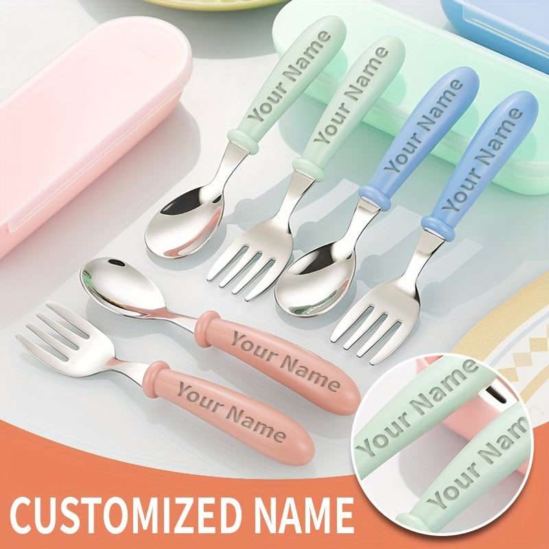 1PCS Vajilla Personalizada, Cuchara y Tenedor de Acero Inoxidable 304, Cuchillo y Tenedor Corto con Mango de Silicona para Aprendizaje de Alimentación Complementaria, Regalo de Apertura Escolar, Vajilla Portátil Personalizable