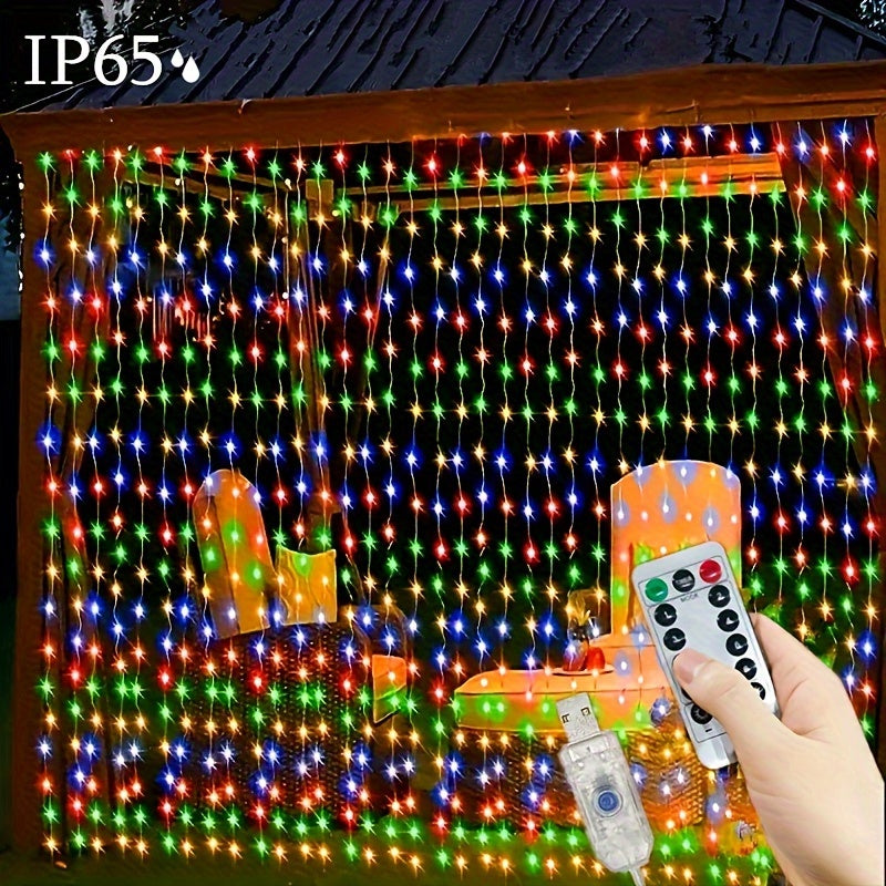 Luces de Cortina LED Impermeables con Mando a Distancia - Luces de Cadena para Fiestas con 8 Modos y Alimentación por USB para Navidad, Acción de Gracias, Pascua, Halloween, Día de San Valentín, Decoración Romántica, Uso Interior y Exterior