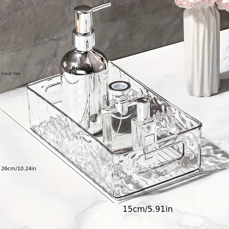 Caja de Almacenamiento de Maquillaje de Acrílico Transparente, Hermosa y de Alta Calidad para Escritorio, Ligera y Lujosa con Patrón de Glaciar, Se Puede Apilar y Guardar en el Escritorio