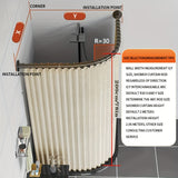 Cortina de baño plegable para esquinas curvas, separación de zona seca y húmeda, con ganchos enrollables negros, doble imán para fijación y material de lino imitación en los bordes. Ideal para baños en casa o vestidores. Cortinas para baños