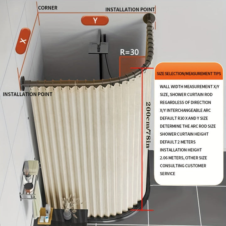 Cortina de baño plegable para esquinas curvas, separación de zona seca y húmeda, con ganchos enrollables negros, doble imán para fijación y material de lino imitación en los bordes. Ideal para baños en casa o vestidores. Cortinas para baños