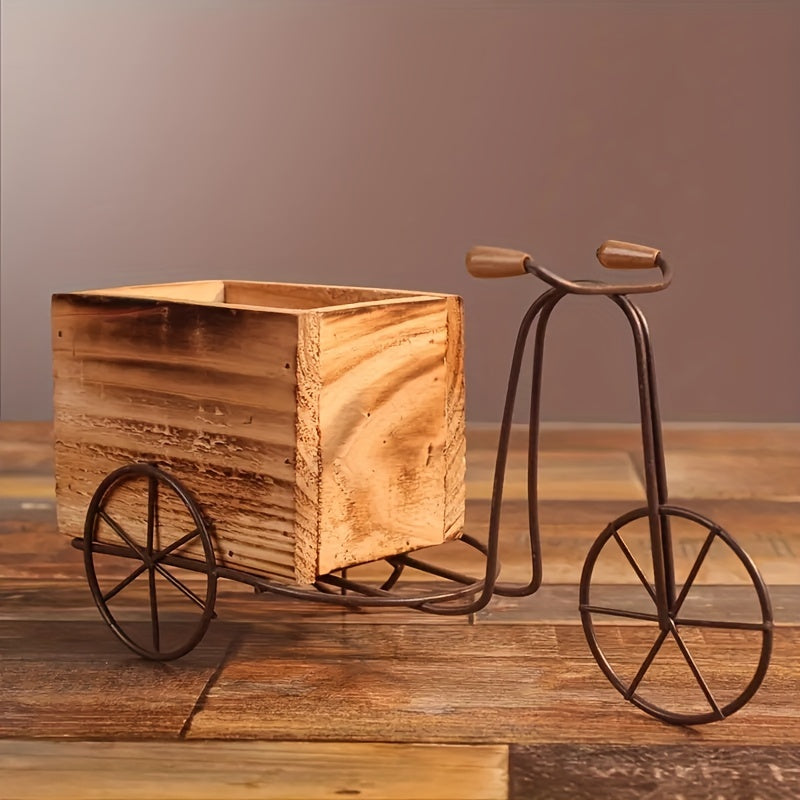 Soporte para Plantas de Triciclo de Madera Rústica Vintage - Encantador Soporte de Hierro para Macetas de Bicicleta para Decoración de Hogar y Oficina, Exhibición de Jardín Interior/Exterior Perfecta y Idea de Regalo Única para Fiestas