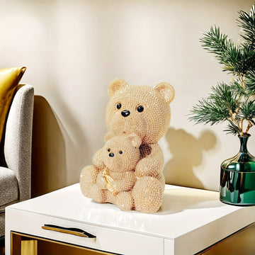 1pc Estatuilla de Oso Dorado Brillante Madre y Bebé | Decoración Animal Adorable | Regalo para el Hogar o Mamá