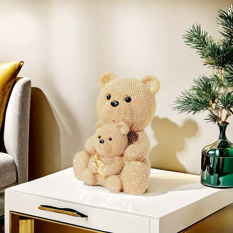 1pc Estatuilla de Oso Dorado Brillante Madre y Bebé | Decoración Animal Adorable | Regalo para el Hogar o Mamá
