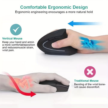 Ratón Vertical Ergonómico sin varillas 2.4G para PC, Laptop y Macbook con Batería - DPI800/1200/1600 - 5 Botones -