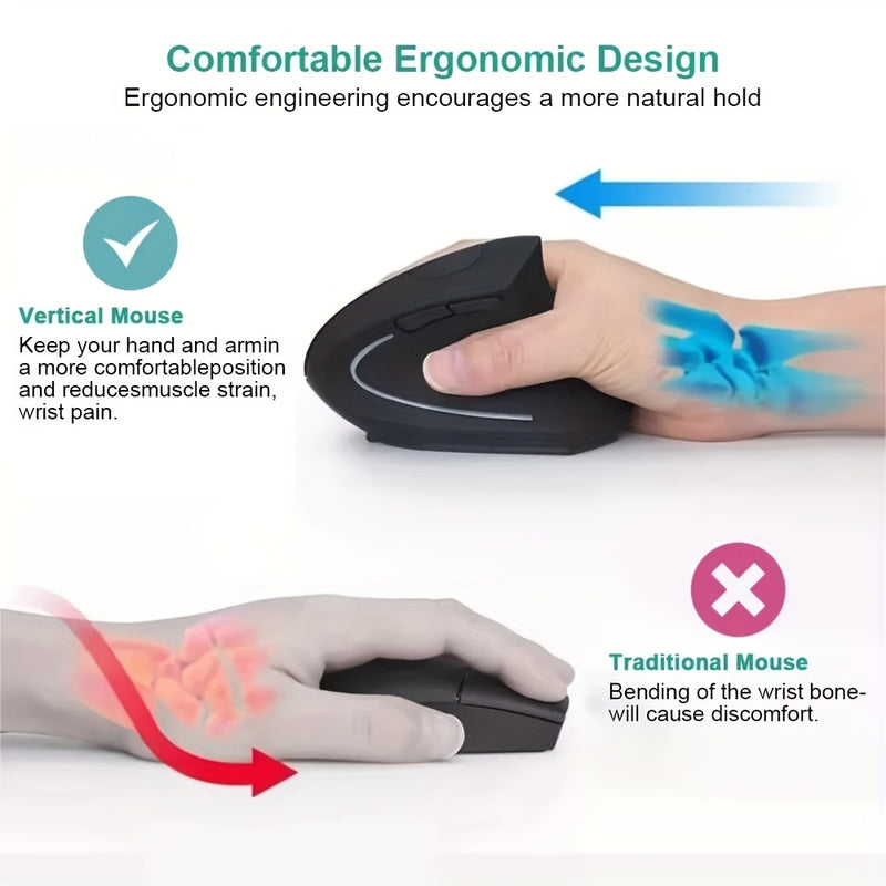 Ratón Vertical Ergonómico sin varillas 2.4G para PC, Laptop y Macbook con Batería - DPI800/1200/1600 - 5 Botones -