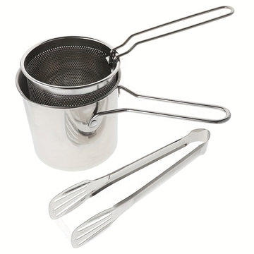 1 Juego de Fritadora de Acero Inoxidable con Cesta, Utensilios de Cocina de Acero Inoxidable, Mini Fritadora de Aire con Cesta, Olla Profunda, Mini Olla Japonesa, Ayudante de Cocina para el Hogar