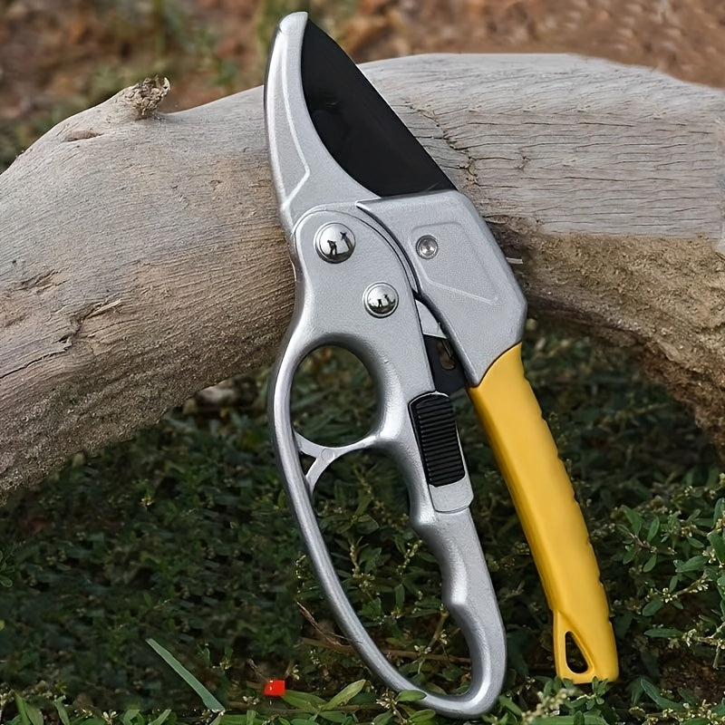 1 pieza de tijeras de poda profesionales SK5 - Tijeras de poda de acero de ratchet amarillo de alta resistencia con mango ergonómico, ideales para jardinería y árboles frutales, perfectas para Navidad, Halloween, Pascua, Hanukkah, Acción de Gracias