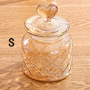 Encantador Tarro de Galletas de Vidrio Ámbar con Tapa de Corazón - Contenedor de Almacenamiento Reutilizable y Sellable para Galletas y Dulces, Perfecto para la Organización de la Cocina