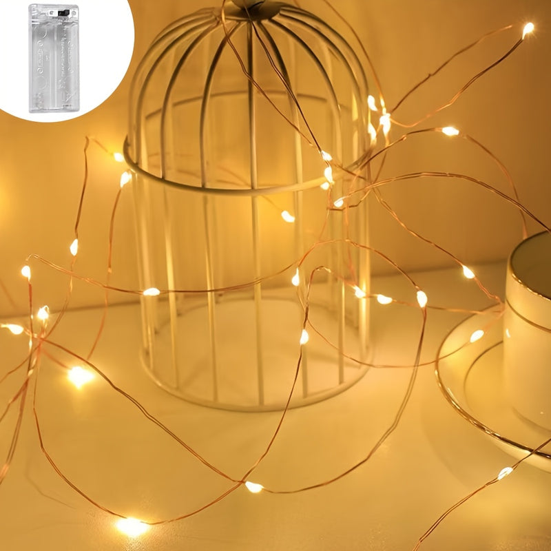 1 juego, Luces de Hadas LED con Caja de Batería y Cable de Cobre de 2/5/10m Guirnalda de Lámpara Exterior para Árbol de Navidad y Decoración de Fiesta de Boda