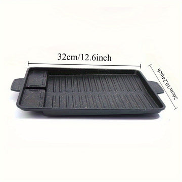 Sartén rectangular antiadherente - Sartén de piedra de metal sin humo con asa para asar al aire libre/interior, placa caliente y sartén, ideal para salchichas, verduras, etc., placa de asador para barbacoa