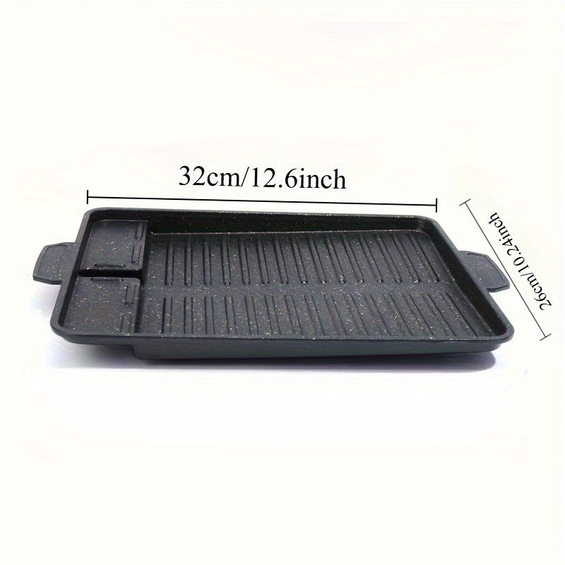 Sartén rectangular antiadherente - Sartén de piedra de metal sin humo con asa para asar al aire libre/interior, placa caliente y sartén, ideal para salchichas, verduras, etc., placa de asador para barbacoa
