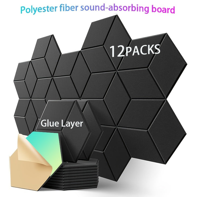 Panel Absorbente De Sonido Tipo Y, 12 Piezas, Panel Acústico, Panel De Aislamiento Acústico De Fibra Negra, Panel De Aislamiento De Sonido (lado Hexagonal De 5.9 Pulgadas, 12 Piezas, Tipo Y Negro)