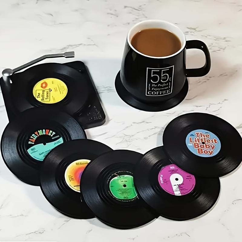 6 posavasos de vinilo, diseño retro clásico, antideslizantes, aislantes térmicos, decoración para mesa, estilo rock americano nostálgico
