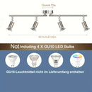 AMANSOUR Moderna Lámpara de Techo LED de 4 Llamas, Spotlight Rotatable 330°, Montaje Semi-Flush, Níquel Mate, Hierro Fundido, Control de Interruptor, Cableado Duro 110-240V, para Cocina, Sala de Estar, Dormitorio - Sin Bombillas Incluidas