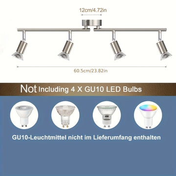 AMANSOUR Moderna Lámpara de Techo LED de 4 Llamas, Spotlight Rotatable 330°, Montaje Semi-Flush, Níquel Mate, Hierro Fundido, Control de Interruptor, Cableado Duro 110-240V, para Cocina, Sala de Estar, Dormitorio - Sin Bombillas Incluidas