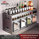 Organizador de especias de acero inoxidable con estantes y frascos colgantes - Conjunto de almacenamiento de cocina multifuncional, diseño que ahorra espacio para especias, hierbas y condimentos, organizadores y almacenamiento de cocina.