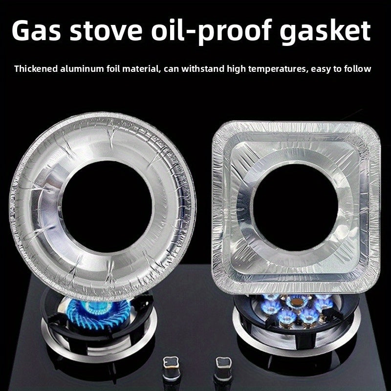 10pcs Gaskest Antimanchas para Estufa de Gas - Anillos Redondos y Cuadrados de Aluminio Resistentes al Calor, Resistencia a Altas Temperaturas hasta 500°C, Protectores Fáciles de Limpiar para Quemadores de Gas e Inducción, Protector de Encimeras de Gas,