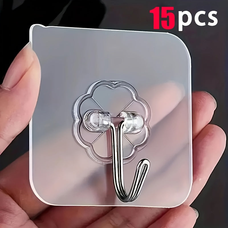 15 ganchos adhesivos fuertes - Impermeables, fáciles de instalar, solución de almacenamiento sin marcas para pared y baño, organizador multifuncional con diseño transparente, ideal para hogar y oficina, ganchos utilitarios