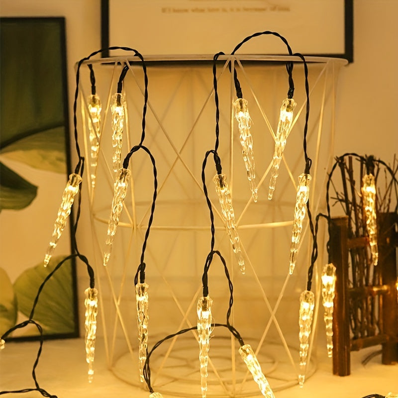 1pc Cadena de luces de energía solar de 20LED con 8 modos, luz decorativa de invierno para Navidad, luz de alero de pasillo, cadena de luces para patio exterior, 1 cadena de 5 metros con 20 luces