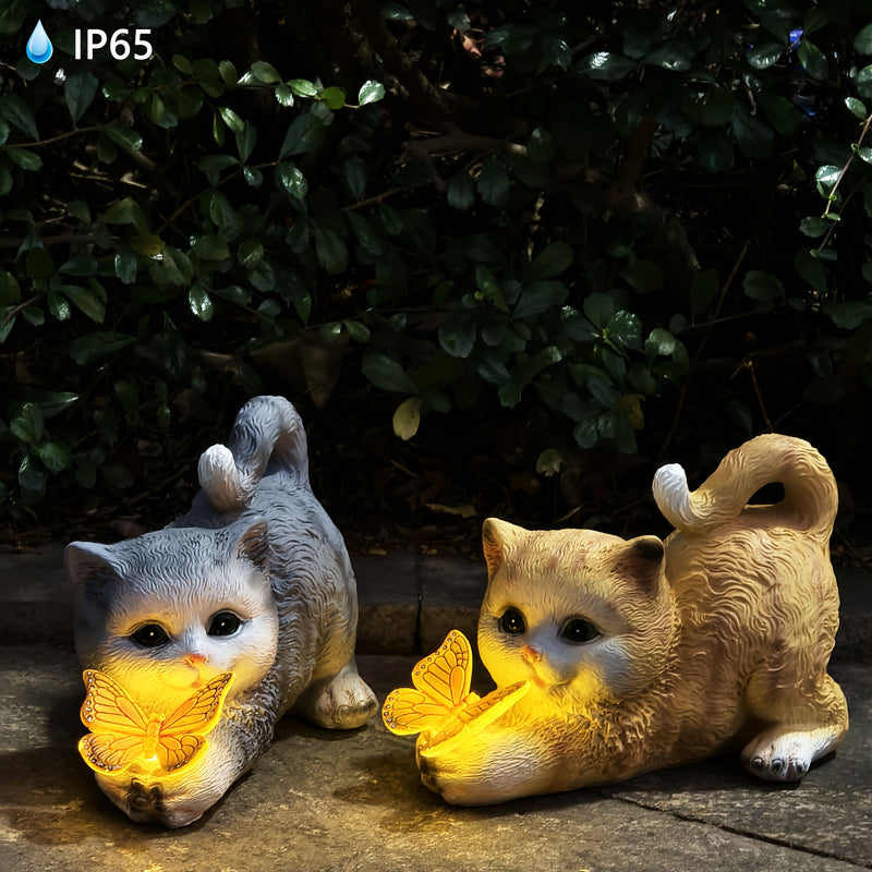 Luces solares para jardín, esculturas de mariposa y gato, luces decorativas para patios, senderos, césped, pasillos y terrazas, regalos para días festivos. Luz ambiental de gatito con LED