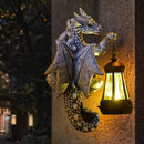 1 pieza de farol de pared solar con dragón gárgola de resina, decoración de patio al aire libre con batería de níquel de 600 mAh, tema animal, iluminación eficiente en energía, control de sensor de luz, sin control remoto, componentes fotovoltaicos, carg