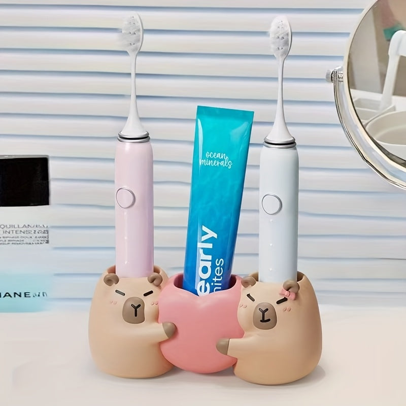 Soporte para cepillo de dientes de capibara de dibujos animados para fregadero de baño, base creativa para almacenar cepillos de dientes, regalo perfecto para el día de San Valentín.