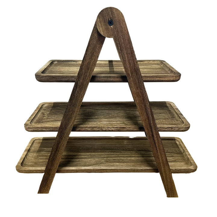 1 bandeja de madera de 3 niveles, sin necesidad de energía, estante de almacenamiento para cocina, soporte de exhibición para hogar, hotel o restaurante