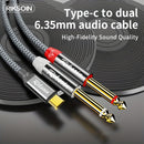 RIKSOIN Cable Y-Splitter de Audio Estéreo Trenzado de Alta Fidelidad USB-C a Dual 6.35mm TS, Conectores Chapados en Oro - Ideal para Amplificadores, Consolas de Mezcla, Altavoces, Smartphones y Portátiles