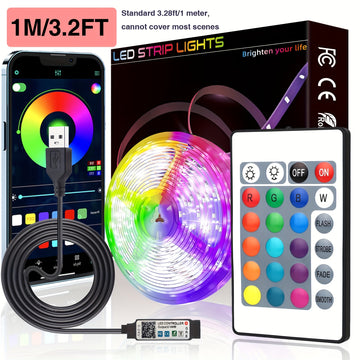 Tira de luces LED para habitación, 91.44-3048.0 cm con control por APP y control remoto IR de 24 teclas, múltiples modos dinámicos y funciones DIY, fácil de instalar, longitud ajustable, ideal para decoración de fiestas en casa, iluminación de escenario