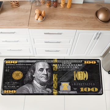 1pc, Alfombra antifatiga de poliéster con figura negra y dinero, alfombra suave y acogedora de 100 dólares, para entrada, alfombra de dormitorio, sala de estar, sala de lectura, alfombra de lavandería, pasillo.