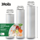 3 Rollos de Bolsas de Almacenamiento al Vacío Reutilizables AGASHE - Sin BPA, Herméticas y Sellado Rápido para Conservación de Alimentos, 3 Tamaños para Todas las Seleradoras al Vacío, Resistentes a la Congelación & Duraderas para Organización de Cocina