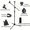 Soporte de Micrófono Profesional de Trípode Resistente con Altura Ajustable, Base Robusta - Para Estudio en Casa, Escenario En Vivo, Podcasts, Grabación, Karaoke, Oficina - Compatible con Micrófonos Dinámicos/Condensadores (), Soporte Versátil para Micro
