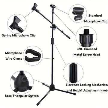Soporte de Micrófono Profesional de Trípode Resistente con Altura Ajustable, Base Robusta - Para Estudio en Casa, Escenario En Vivo, Podcasts, Grabación, Karaoke, Oficina - Compatible con Micrófonos Dinámicos/Condensadores (), Soporte Versátil para Micro