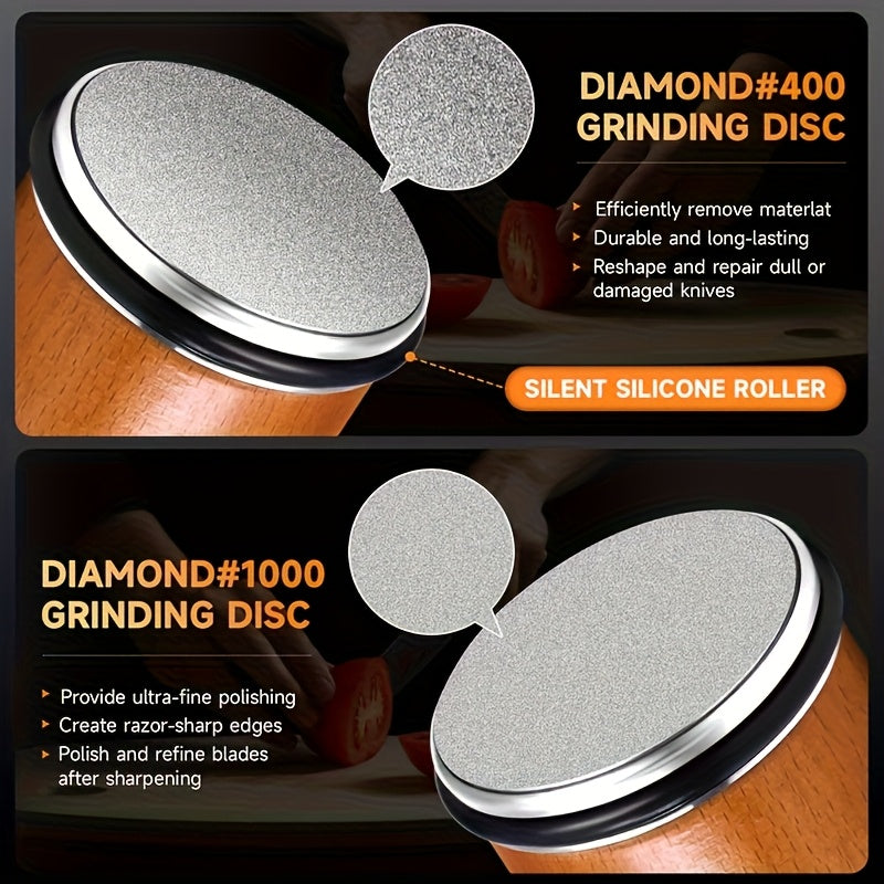 Kit de afilador de ruedas - 2 ángulos magnéticos 15°, 20°, cómodo y resistente al desgaste, adecuado para varios cuchillos - Kit de afilador con discos de diamante, regalo para la familia!